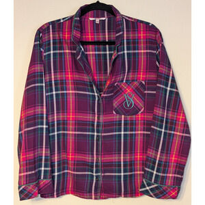 Victoria's Secret Women's Small Plaid Long Sleeve Dreamer Pajama Top Pink Purple
